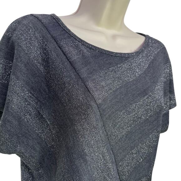 Vintage IZ Byer y2k small gray sparkle striped short sleeve whimsygoth grunge - Picture 3 of 8
